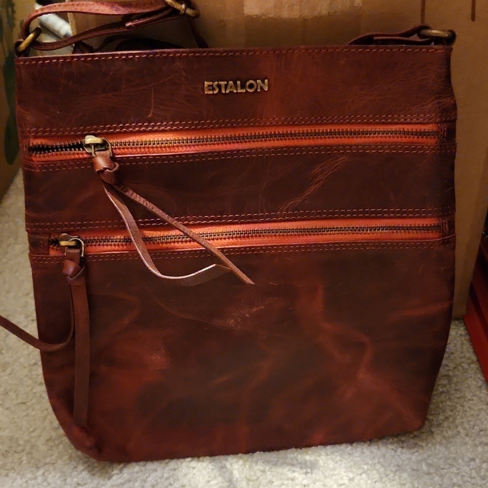 Estalon Purse crossbody leather red ish on color